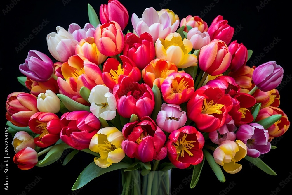 Fototapeta premium Beautifully Arranged Tulips Of Various Colors Showcasing Springtime Elegance. Generative AI