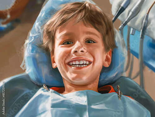 A happy boy seeing the dentist