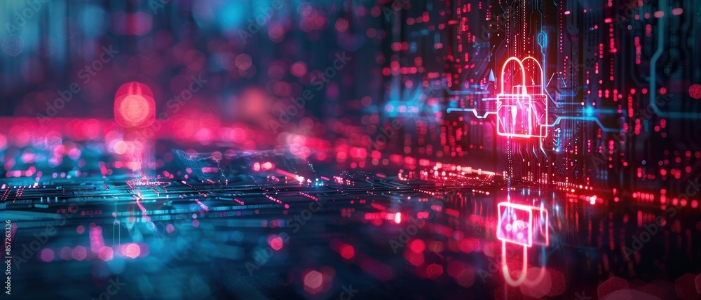 Obraz premium Conceptual image of a digital barrier blocking a cyber attack