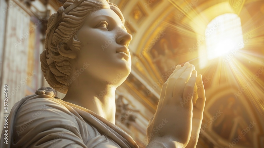 Statue of a woman in a cathedral in Rome, Italy, praying in the sunlight. Statue of a woman in a cathedral in Rome, Italy, praying in the sunlight.