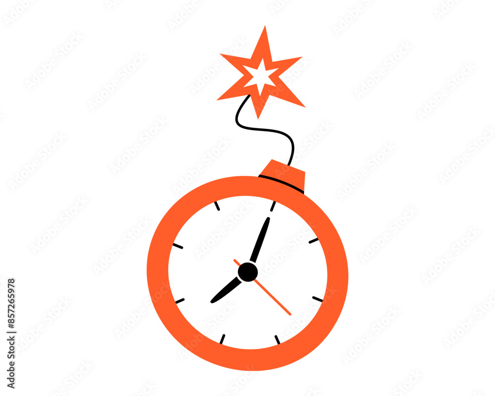 Hand drawn cute illustration of alarm clock like bomb with burning wick ...