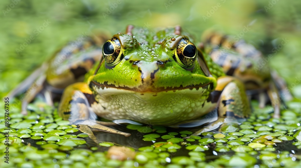 Obraz premium frog on green pond. 
