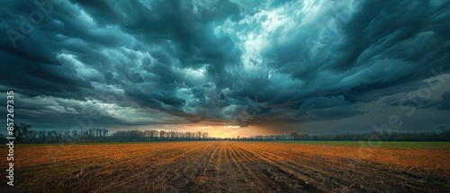 Dark storm clouds gathering over a rural field, with the tension of an impending storm, creating a dramatic and intense atmosphere, Photography, high dynamic range (HDR),