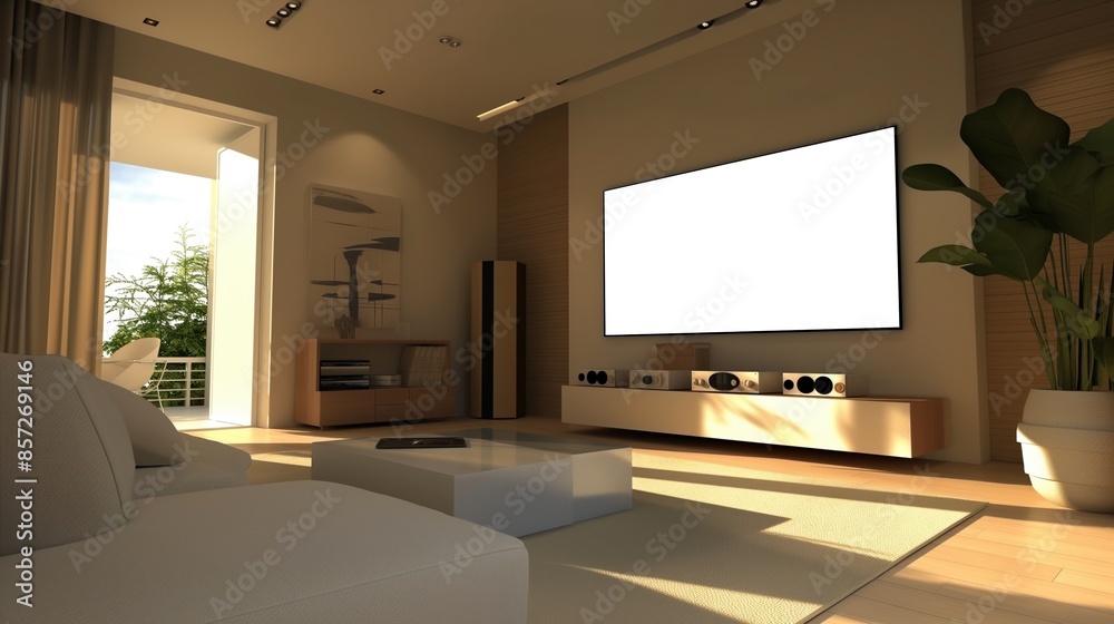Mockup of TV in contemporary home, AI-generative Mockup of TV in contemporary home, AI-generative