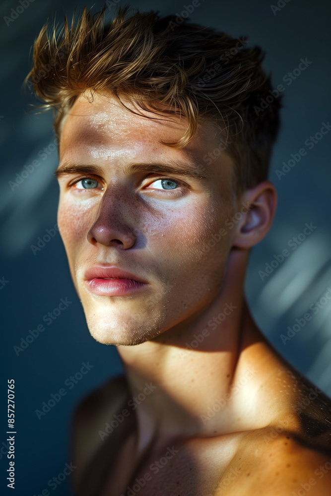 Portrait of a shirtless male model in natural light. Portrait of a shirtless male model in natural light.