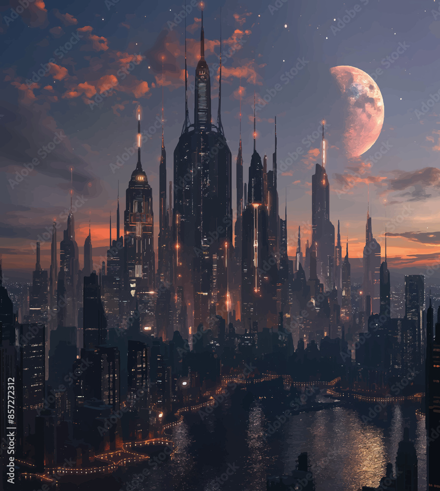 the moon, mega city vew, Generative Aİ the moon, mega city vew, Generative Aİ