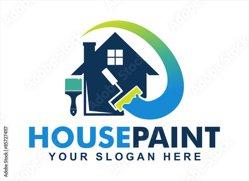 house home colored painting service logo vector silhouette illustration template business logo design.