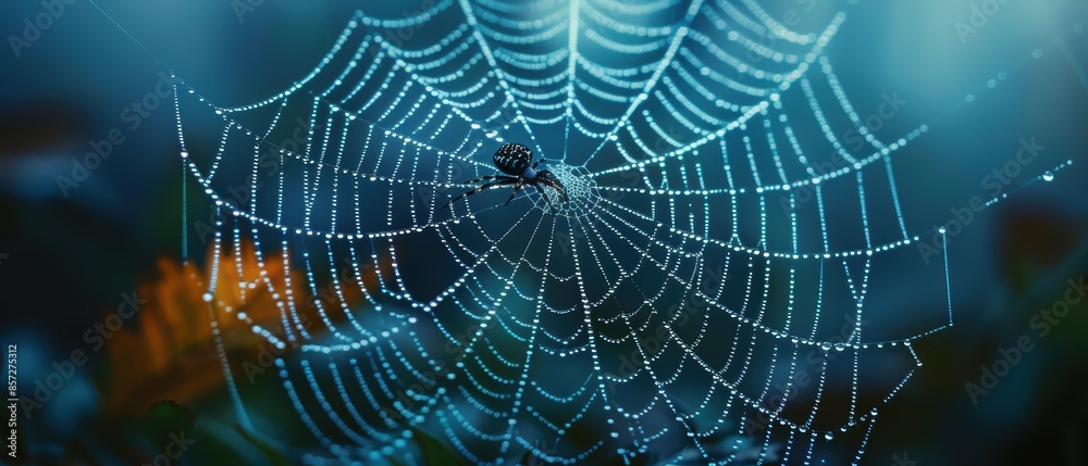 Detailed shot of a spider web with dew Detailed shot of a spider web with dew