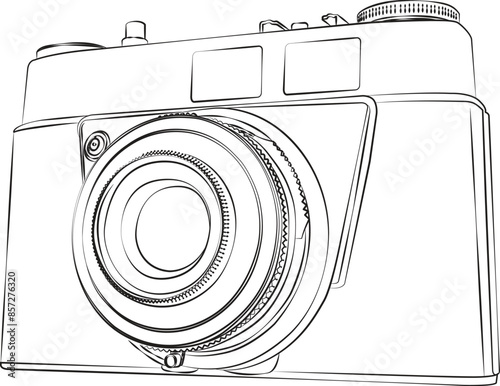 Analog and retro camera in outline handmade