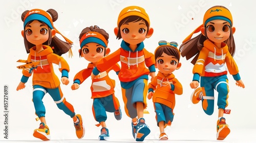 Cartoon Children Running, Sports Theme photo