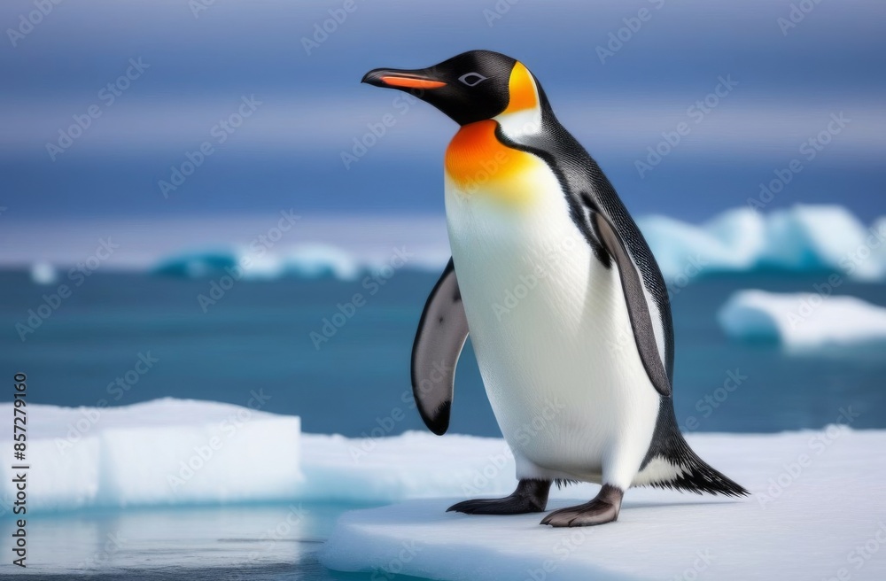 Fototapeta premium A penguin walks on an ice floe