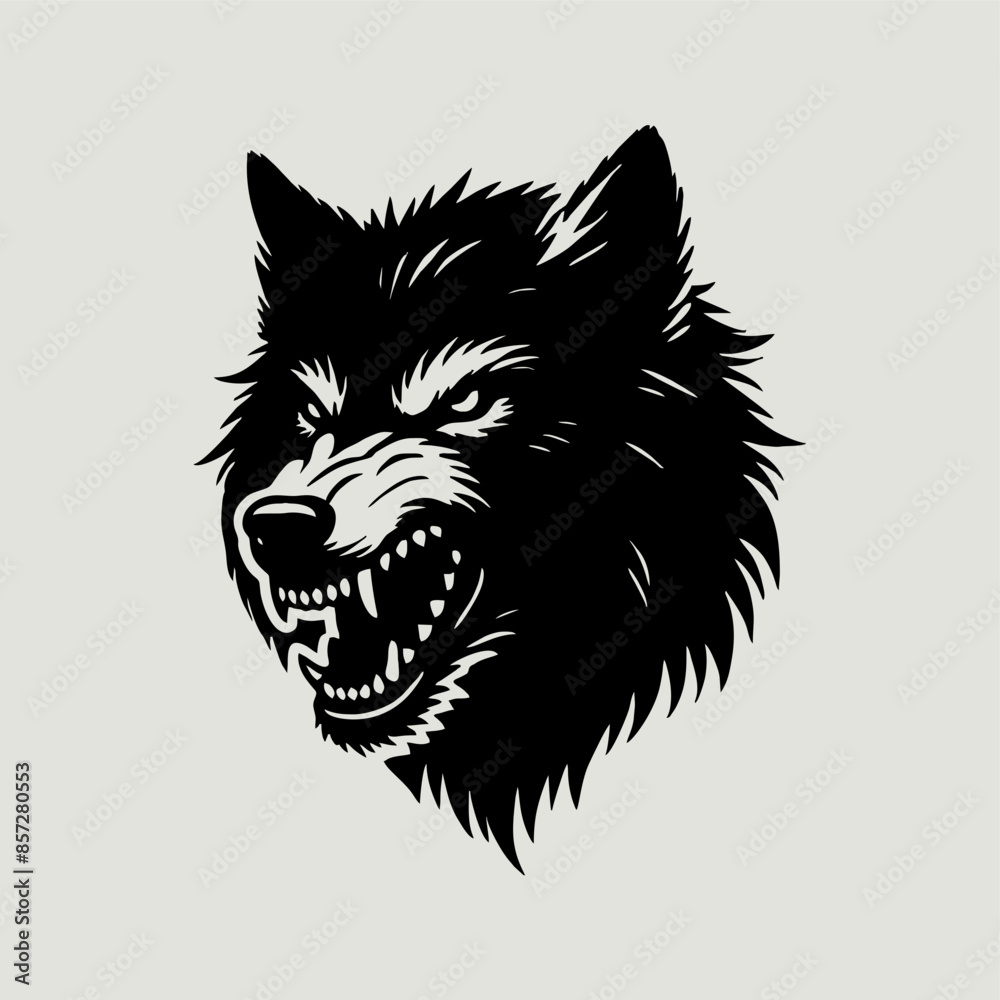 Obraz premium Silhouette of a wolf with a fierce expression.