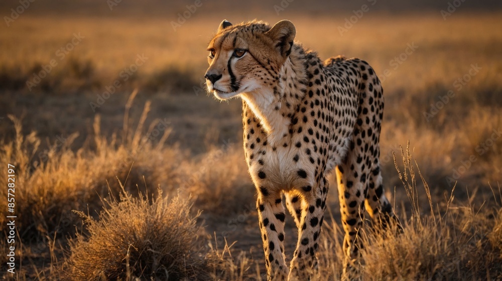 Majestic and beautiful cheetah in the African savanna, sunset in the background, wildlife, wild animal. Majestic and beautiful cheetah in the African savanna, sunset in the background, wildlife, wild animal.
