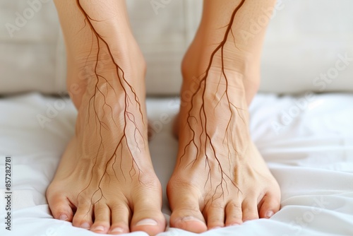 Varicose veins on the human legs photo
