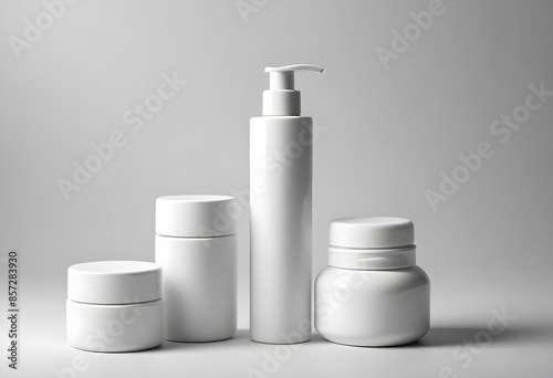 Blank Beauty care packaging Set with small and tall bottles in the white background AI Generated