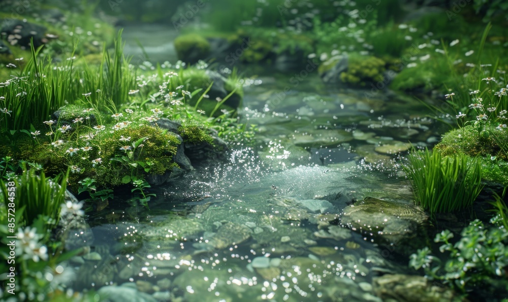 Clear stream with mossy rocks Clear stream with mossy rocks