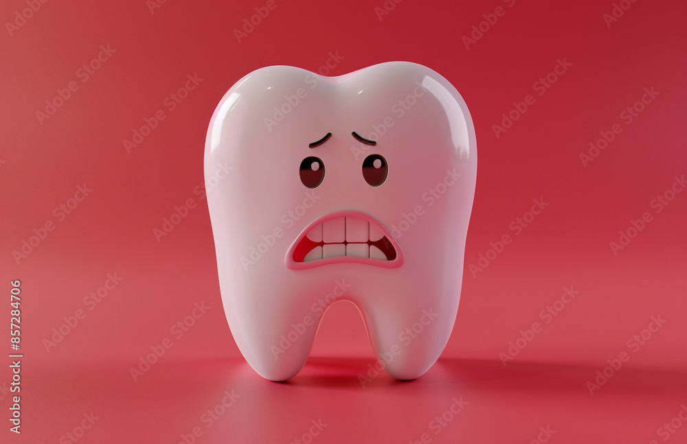 3d illustration of a cartoon sad tooth.