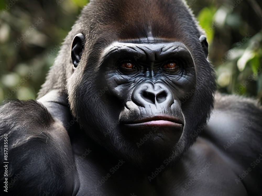 Obraz premium Close-up portrait of a gorilla in the wild