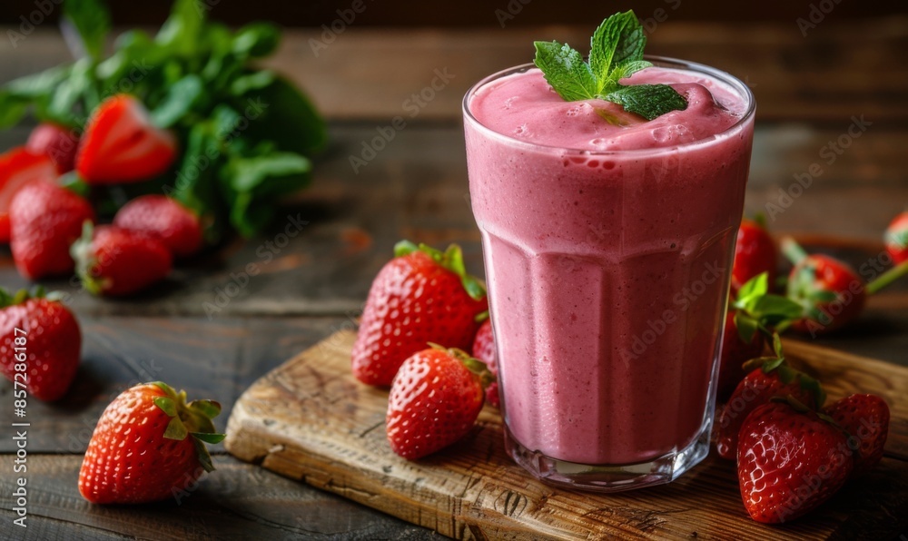Freshly made smoothie on a wooden table Freshly made smoothie on a wooden table