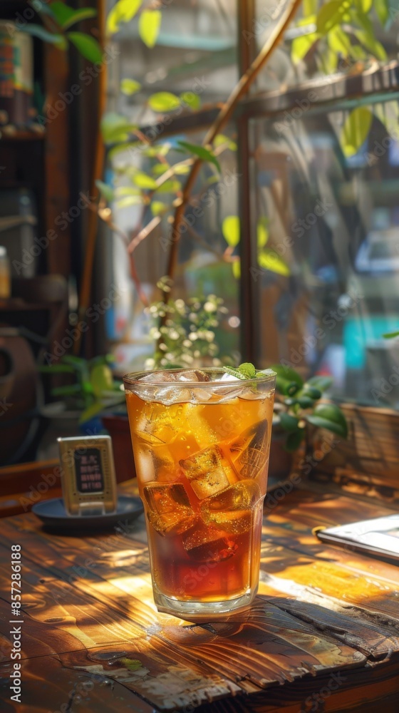 A refreshing glass of iced coffee on a sunny day A refreshing glass of iced coffee on a sunny day