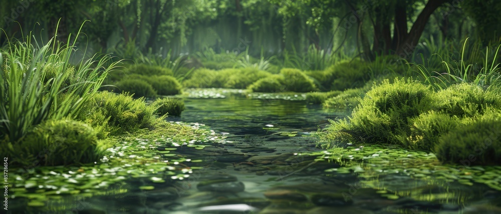 Digital wetlands with lush green marsh plants Digital wetlands with lush green marsh plants