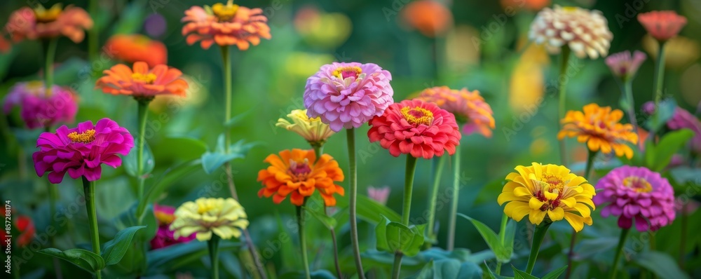 Blooming garden with zinnias Blooming garden with zinnias
