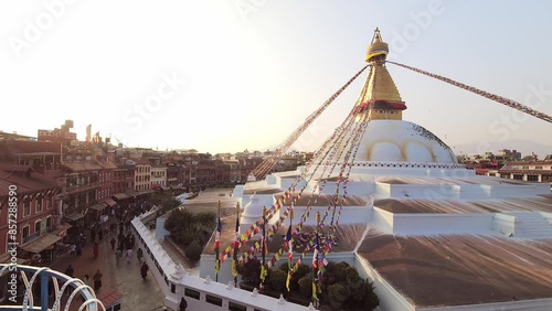 Kathmandu, Nepal - 15th november, 2023: time lapse of visitors sightseeing Bouddha or Boudhanath on sunset. First stupa in Kathmandu, Nepal. Popular travel destination landmark photo