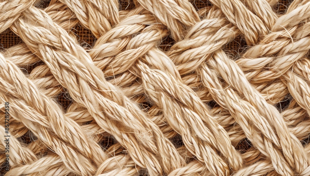 A detailed close up shot of intertwined rope, highlighting the natural texture and pattern of the fibers A detailed close up shot of intertwined rope, highlighting the natural texture and pattern of the fibers