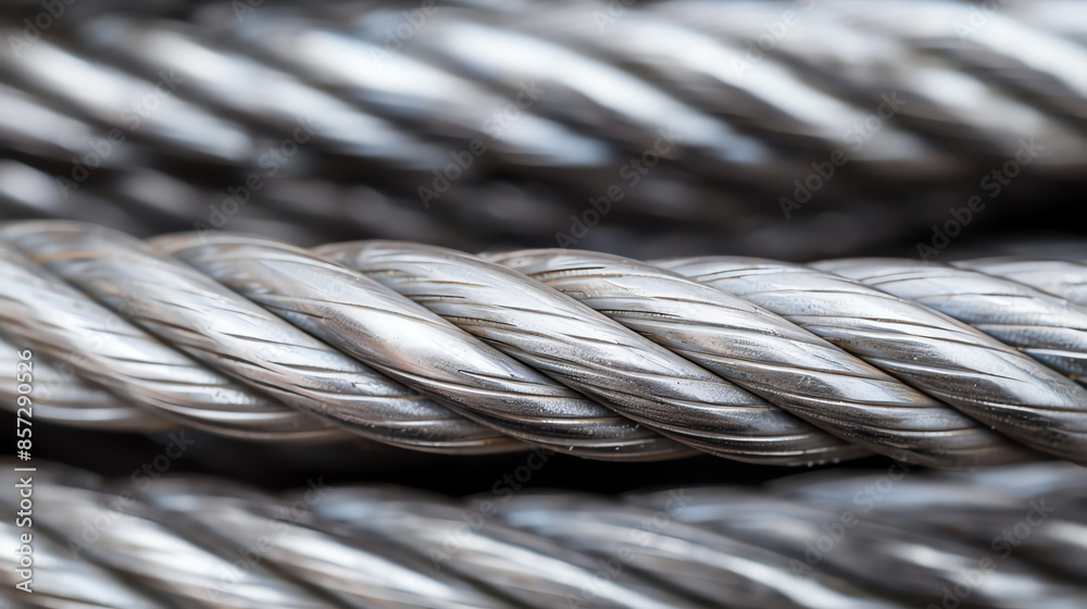 Closeup of a steel wire rope coiled neatly, showcasing its strength and durability for industrial use Closeup of a steel wire rope coiled neatly, showcasing its strength and durability for industrial use
