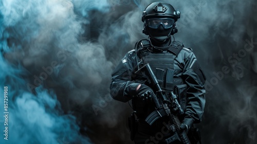Portrait of a special police force SWAT tactical team soldier
