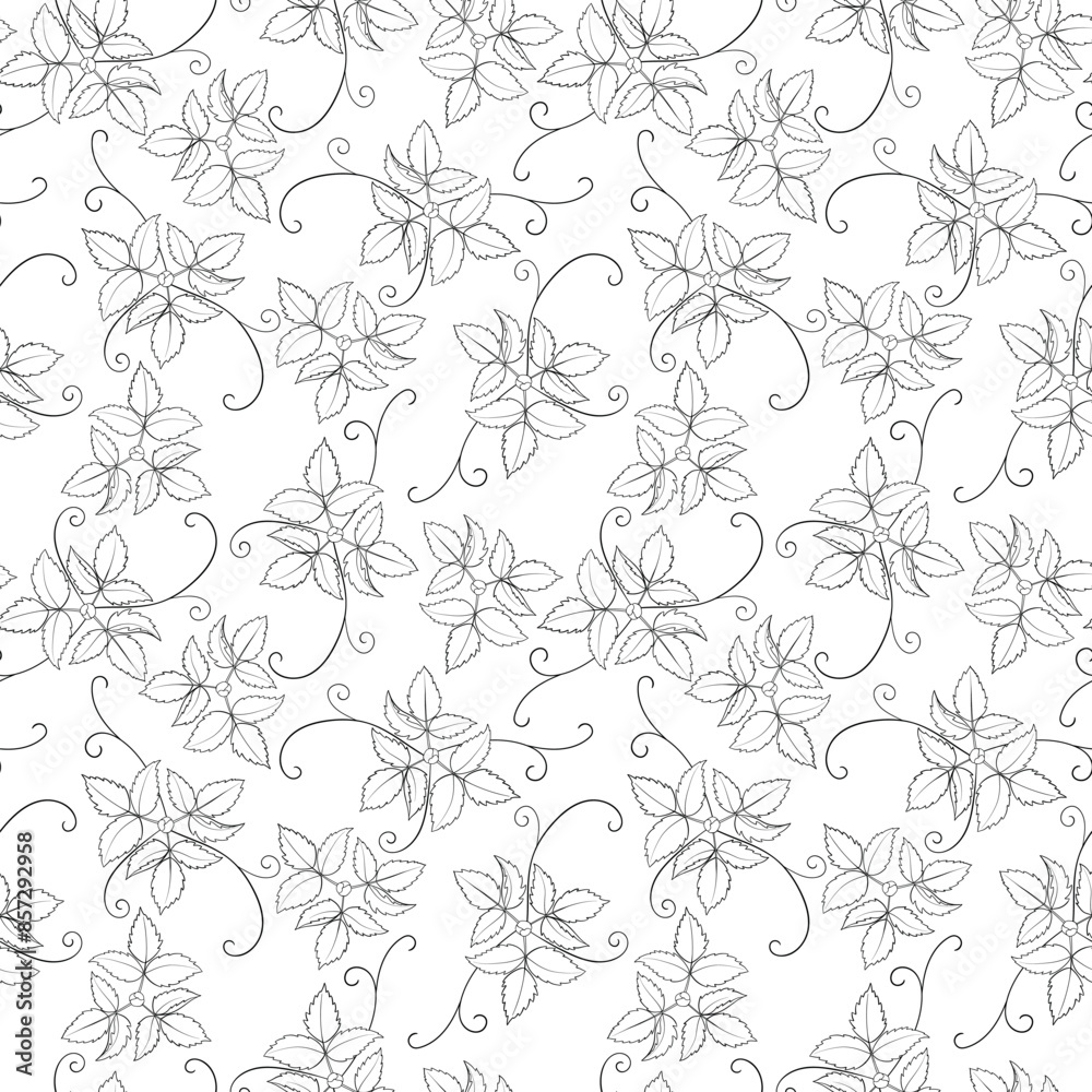 Seamless Monochrome Pattern With Drawn Leaves Seamless Monochrome Pattern With Drawn Leaves