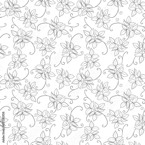 Seamless Monochrome Pattern With Drawn Leaves