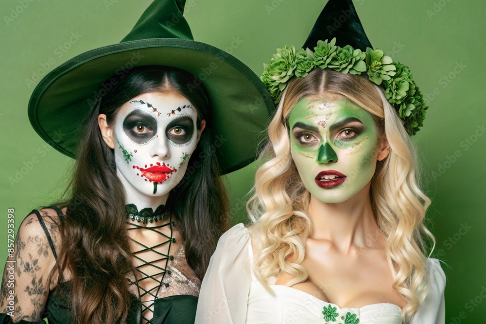 Fototapeta premium Close-ups of Halloween makeup, such as witches, vampires, and zombies
