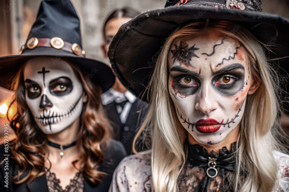 Close-ups of Halloween makeup, such as witches, vampires, and zombies Close-ups of Halloween makeup, such as witches, vampires, and zombies