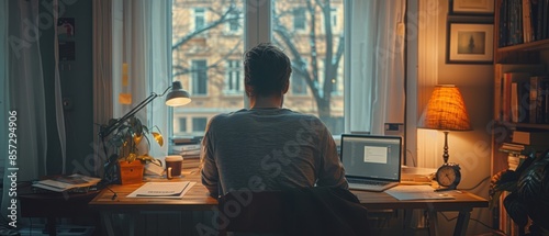 Wallpaper Mural Entrepreneur working on a laptop in a minimalist home office Torontodigital.ca