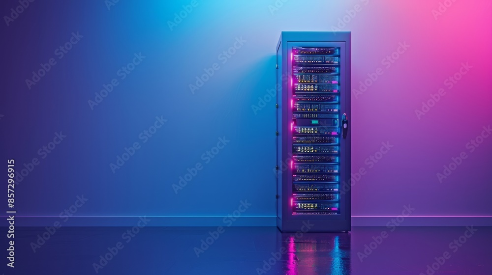 Futuristic Data Center Server Rack with Neon Lights