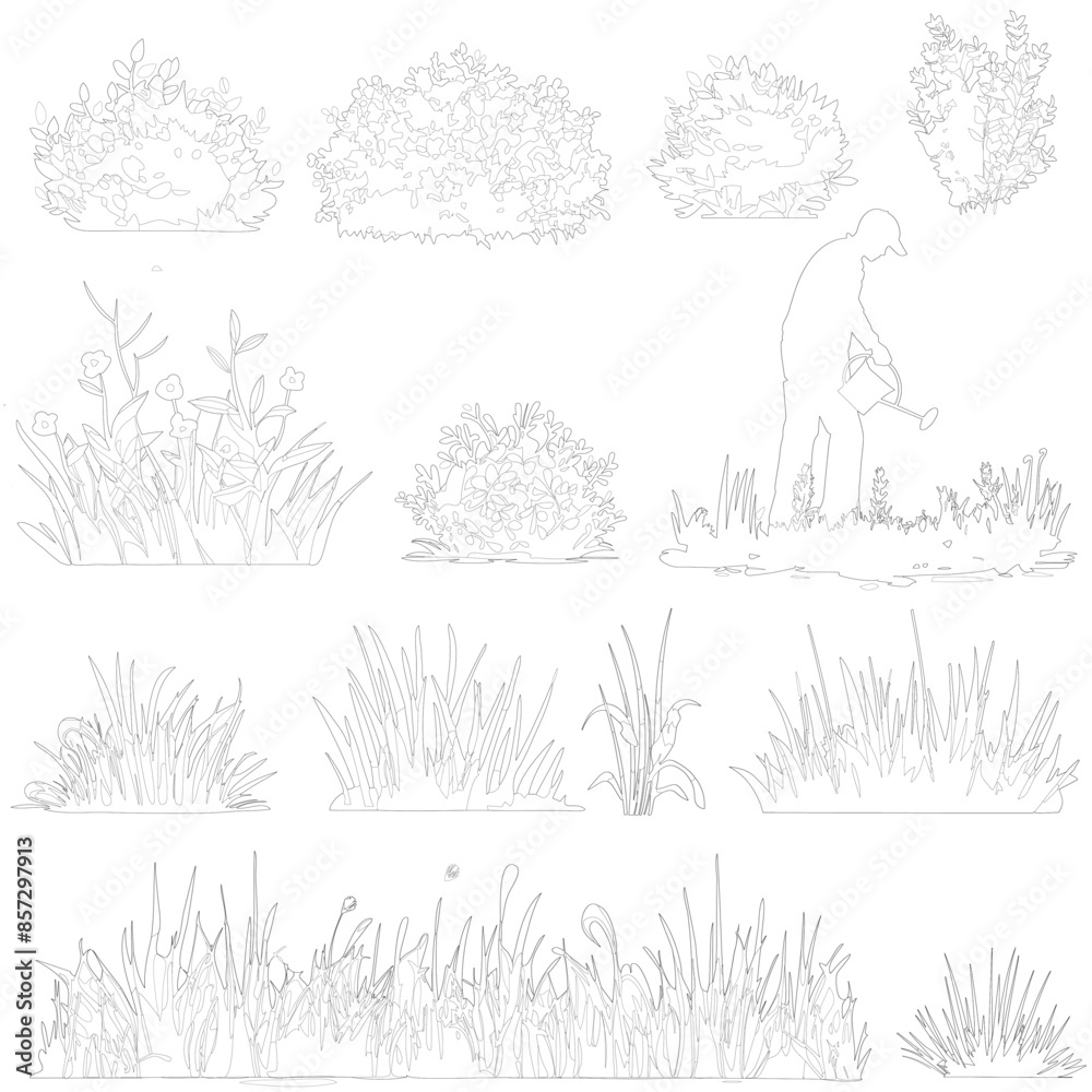 cad plants and grass, linear , llustrations	

