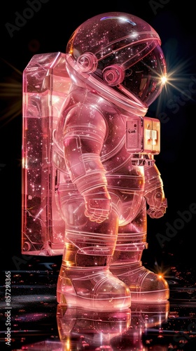 Miniature astronaut figure with shining pink suit.