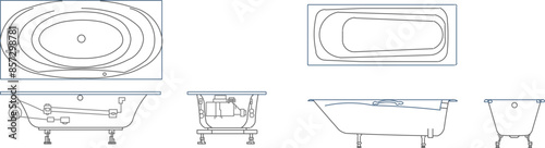 Vector silhouette illustration sketch of detailed design of a jacuzzi bathtub for soaking in warm water in the bathroom 