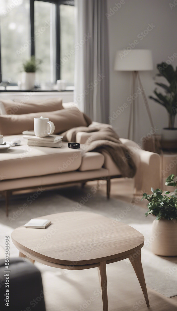 This minimalist scandinavian-inspired living room interior radiates a tranquil atmosphere with its c This minimalist scandinavian-inspired living room interior radiates a tranquil atmosphere with its c