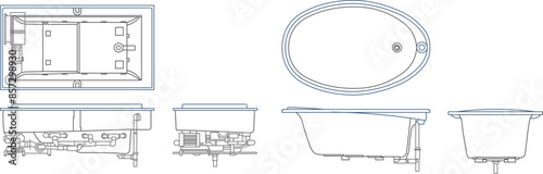 Vector silhouette illustration sketch of detailed design of a jacuzzi bathtub for soaking in warm water in the bathroom