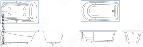 Vector silhouette illustration sketch of detailed design of a jacuzzi bathtub for soaking in warm water in the bathroom 