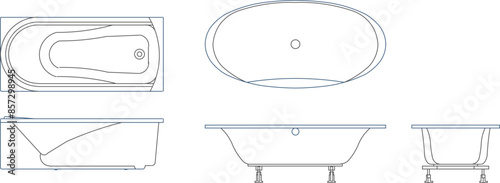 Vector silhouette illustration sketch of detailed design of a jacuzzi bathtub for soaking in warm water in the bathroom
