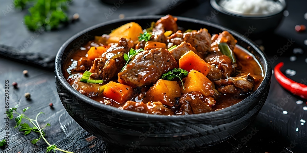 Namibian slowcooked meat and vegetable stew with hearty flavorful flavors. Concept Slowcooked Stews, Namibian Cuisine, Hearty Meals, Flavorful Recipes, Meat and Vegetable Dishes Namibian slowcooked meat and vegetable stew with hearty flavorful flavors. Concept Slowcooked Stews, Namibian Cuisine, Hearty Meals, Flavorful Recipes, Meat and Vegetable Dishes