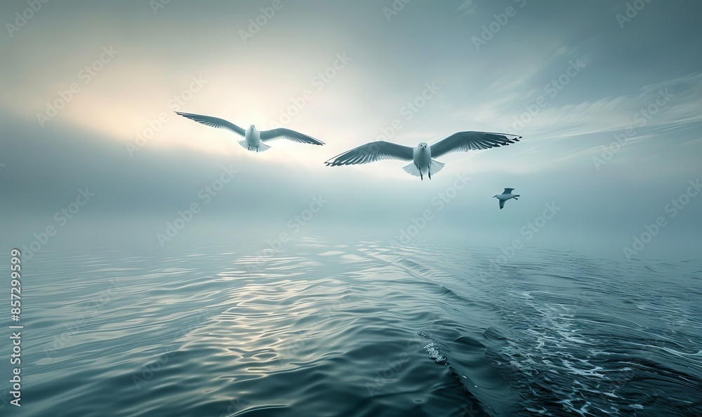 Seagulls flying over the ocean Seagulls flying over the ocean