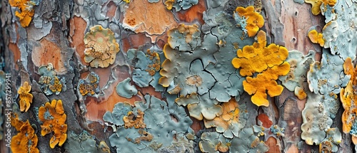 Fine textures of tree bark with lichen photo