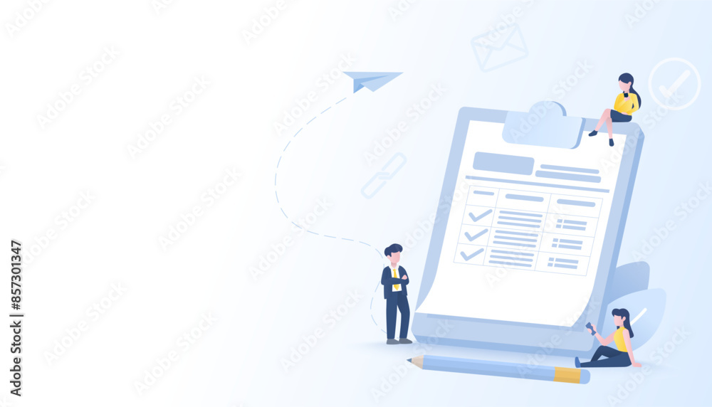 Tax payment concept. Business people calculating vat income, tax to fill form for government refund. Income form, filling and submit to government. Flat vector design illustration.