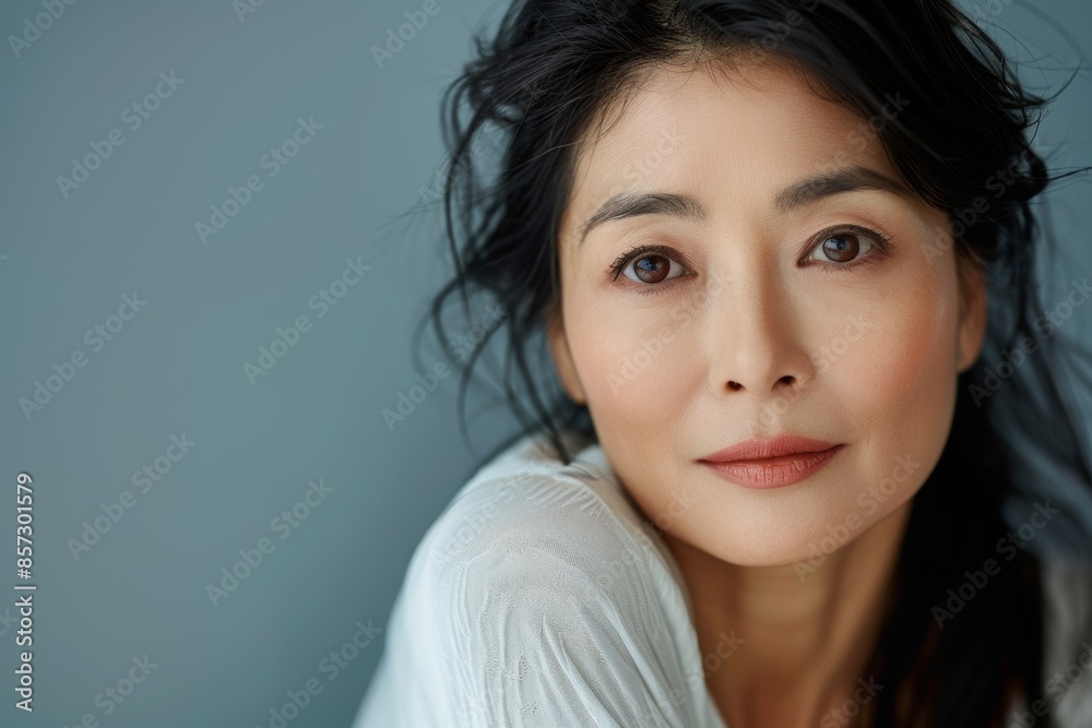 Experience the art of facial care with studio isolate shots of mature Asian women. Experience the art of facial care with studio isolate shots of mature Asian women.