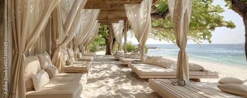 Beachside cabanas with flowing curtains photo