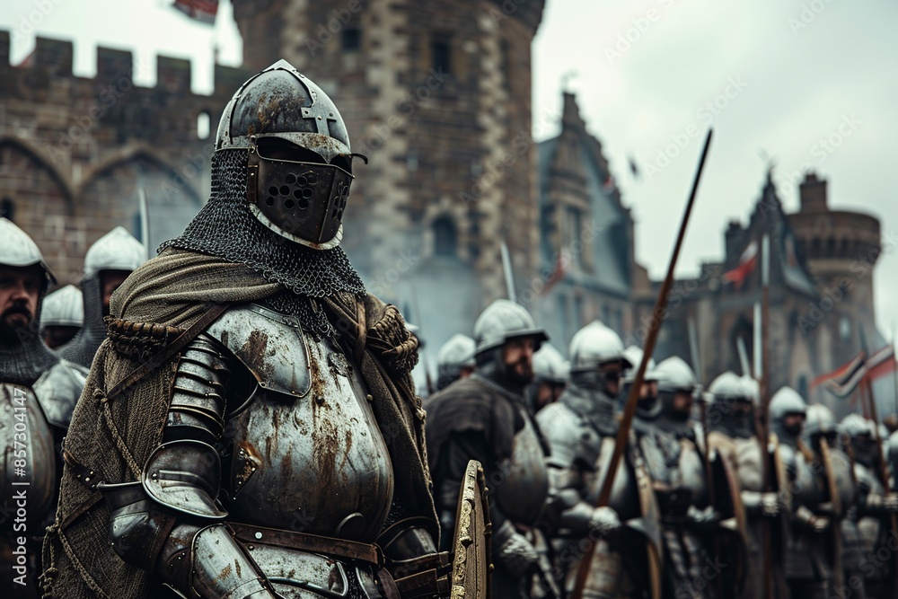 Experience history in this professional image featuring the Dutch army during the Middle Ages, presenting valorous soldiers adorned in authentic medieval armor Experience history in this professional image featuring the Dutch army during the Middle Ages, presenting valorous soldiers adorned in authentic medieval armor